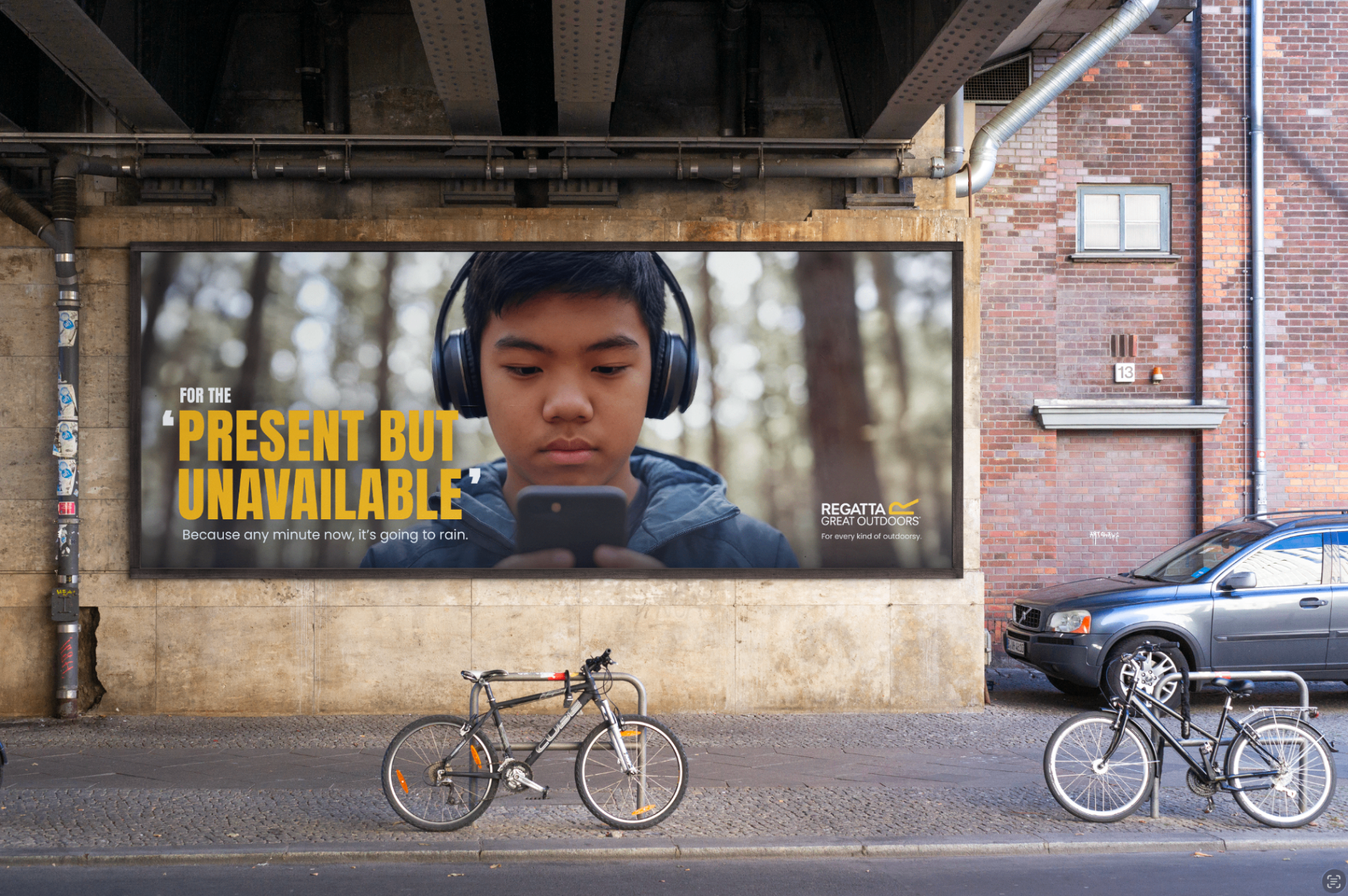 Regatta campaign billboard — THE PRESENT BUT UNAVAILABLE.
